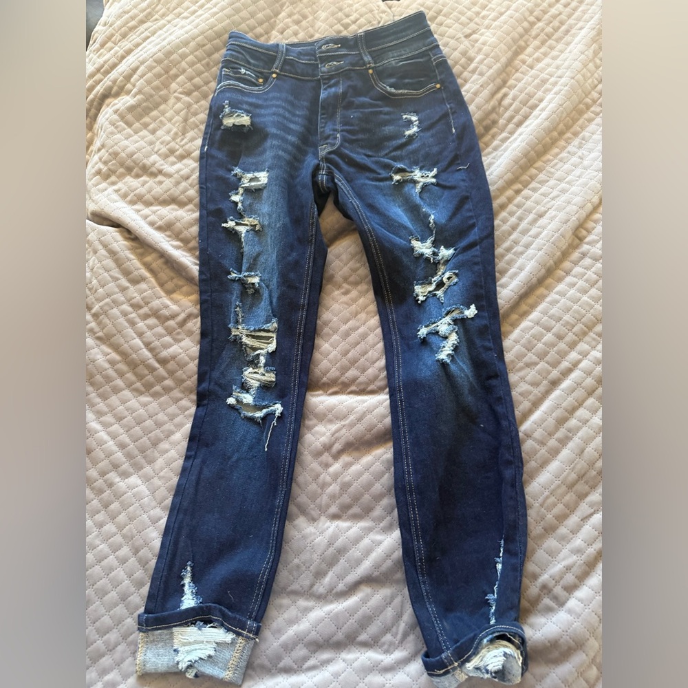 Petra Fashions Dark Blue Distressed Skinny Jeans